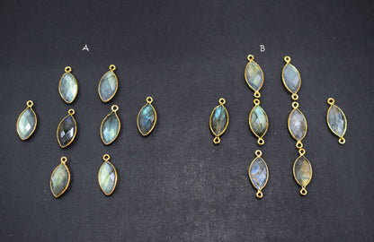 Labradorite Faceted Marquise Shape Double Bail Connector , Labradorite Single Bail Bezel Connector , Sold By Piece , 10x20 mm , RB-6646