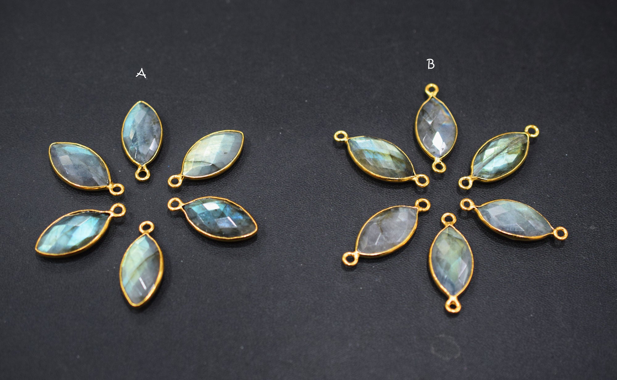 Labradorite Faceted Marquise Shape Double Bail Connector , Labradorite Single Bail Bezel Connector , Sold By Piece , 10x20 mm , RB-6646
