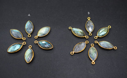 Labradorite Faceted Marquise Shape Double Bail Connector , Labradorite Single Bail Bezel Connector , Sold By Piece , 10x20 mm , RB-6646