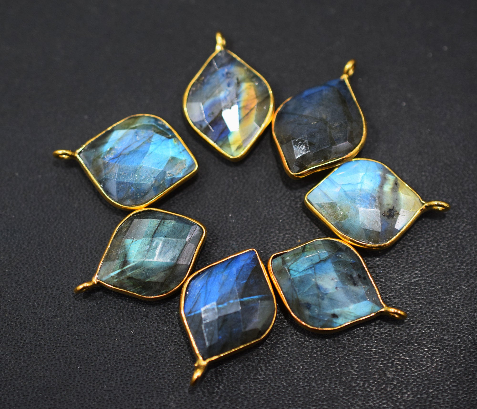 Flashy Labradorite Faceted Flat Dew Drops Shape Single Bail Connector , Sold By Piece , 18x20 mm , RB-6647