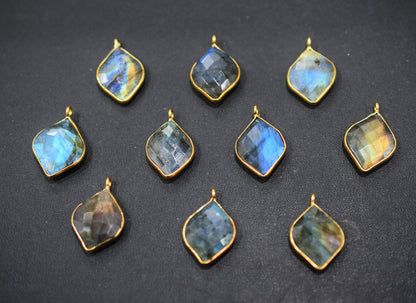 Flashy Labradorite Faceted Flat Dew Drops Shape Single Bail Connector , Sold By Piece , 18x20 mm , RB-6647