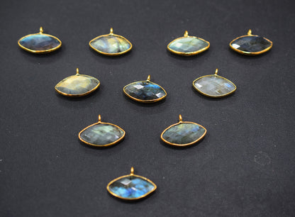 Labradorite Faceted Marquise Shape Single Bail Connector , Sold By Piece , 10x20 mm , RB-6648