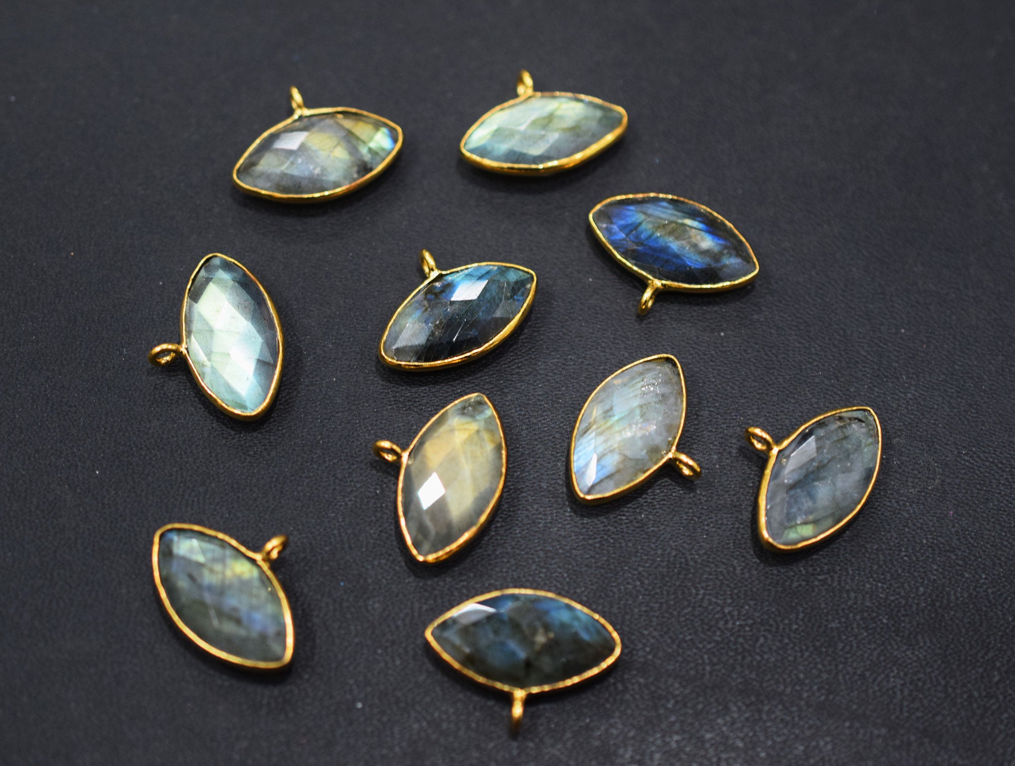 Labradorite Faceted Marquise Shape Single Bail Connector , Sold By Piece , 10x20 mm , RB-6648