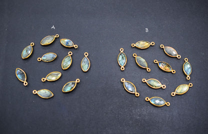 Labradorite Faceted Marquise Shape Double Bail Connector , Labradorite Single Bail Bezel Connector , Sold By Piece , 9x17 mm , RB-6649