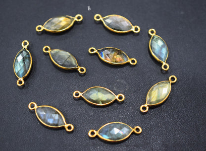 Labradorite Faceted Marquise Shape Double Bail Connector , Labradorite Single Bail Bezel Connector , Sold By Piece , 9x17 mm , RB-6649