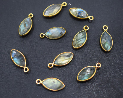 Labradorite Faceted Marquise Shape Double Bail Connector , Labradorite Single Bail Bezel Connector , Sold By Piece , 9x17 mm , RB-6649