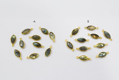 Labradorite Faceted Marquise Shape Double Bail Connector , Labradorite Single Bail Bezel Connector , Sold By Piece , 9x17 mm , RB-6649