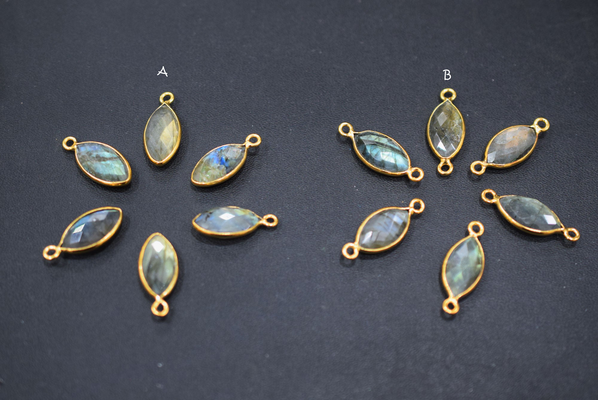 Labradorite Faceted Marquise Shape Double Bail Connector , Labradorite Single Bail Bezel Connector , Sold By Piece , 9x17 mm , RB-6649