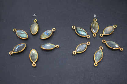 Labradorite Faceted Marquise Shape Double Bail Connector , Labradorite Single Bail Bezel Connector , Sold By Piece , 9x17 mm , RB-6649