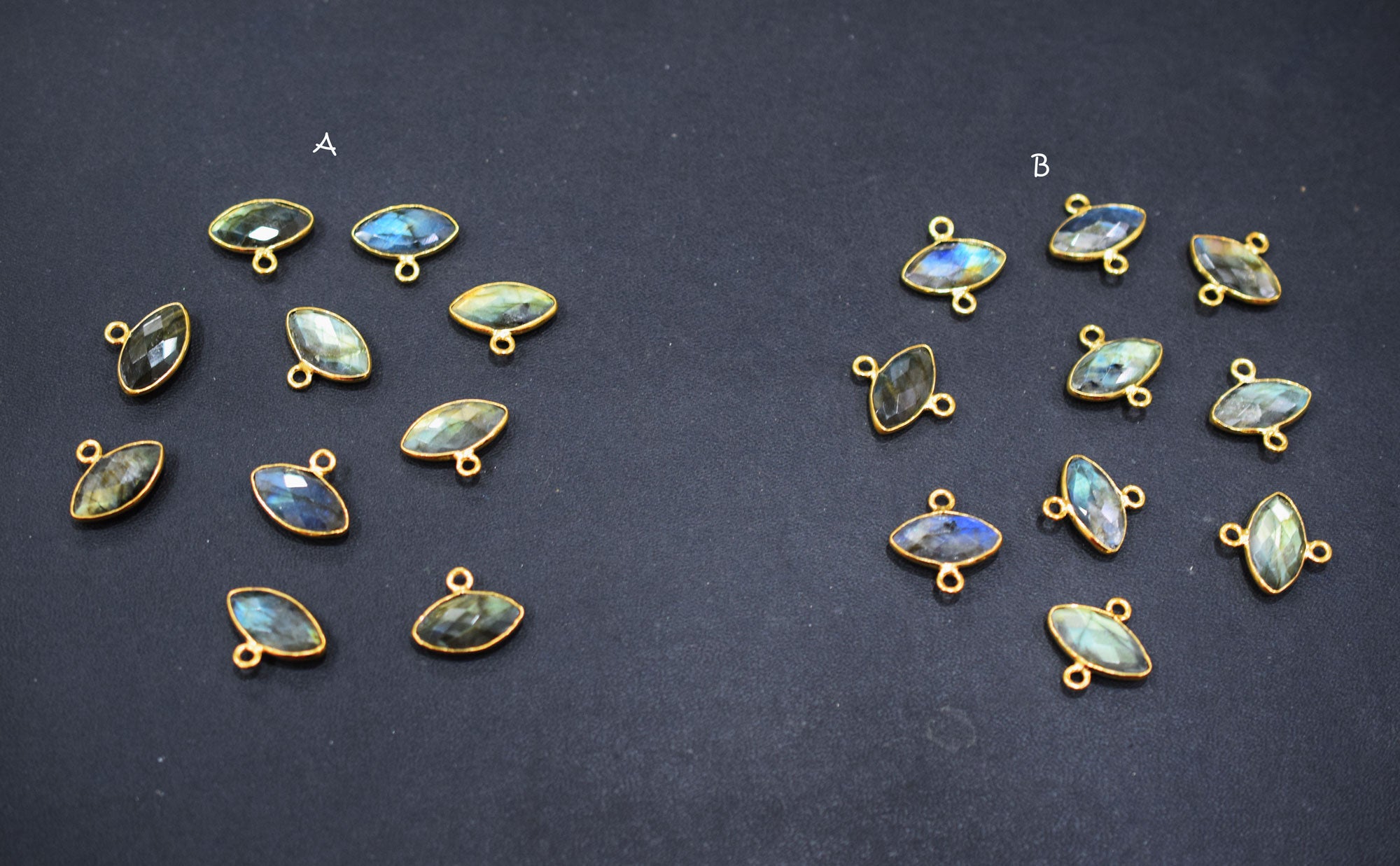 Labradorite Faceted Marquise Shape Double Bail Connector , Labradorite Single Bail Bezel Connector , Sold By Piece , 9x17 mm , RB-6650