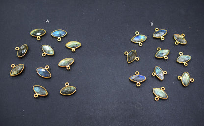 Labradorite Faceted Marquise Shape Double Bail Connector , Labradorite Single Bail Bezel Connector , Sold By Piece , 9x17 mm , RB-6650