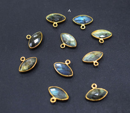 Labradorite Faceted Marquise Shape Double Bail Connector , Labradorite Single Bail Bezel Connector , Sold By Piece , 9x17 mm , RB-6650