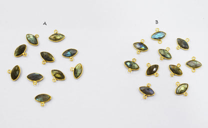 Labradorite Faceted Marquise Shape Double Bail Connector , Labradorite Single Bail Bezel Connector , Sold By Piece , 9x17 mm , RB-6650