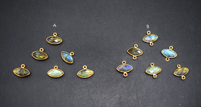 Labradorite Faceted Marquise Shape Double Bail Connector , Labradorite Single Bail Bezel Connector , Sold By Piece , 9x17 mm , RB-6650