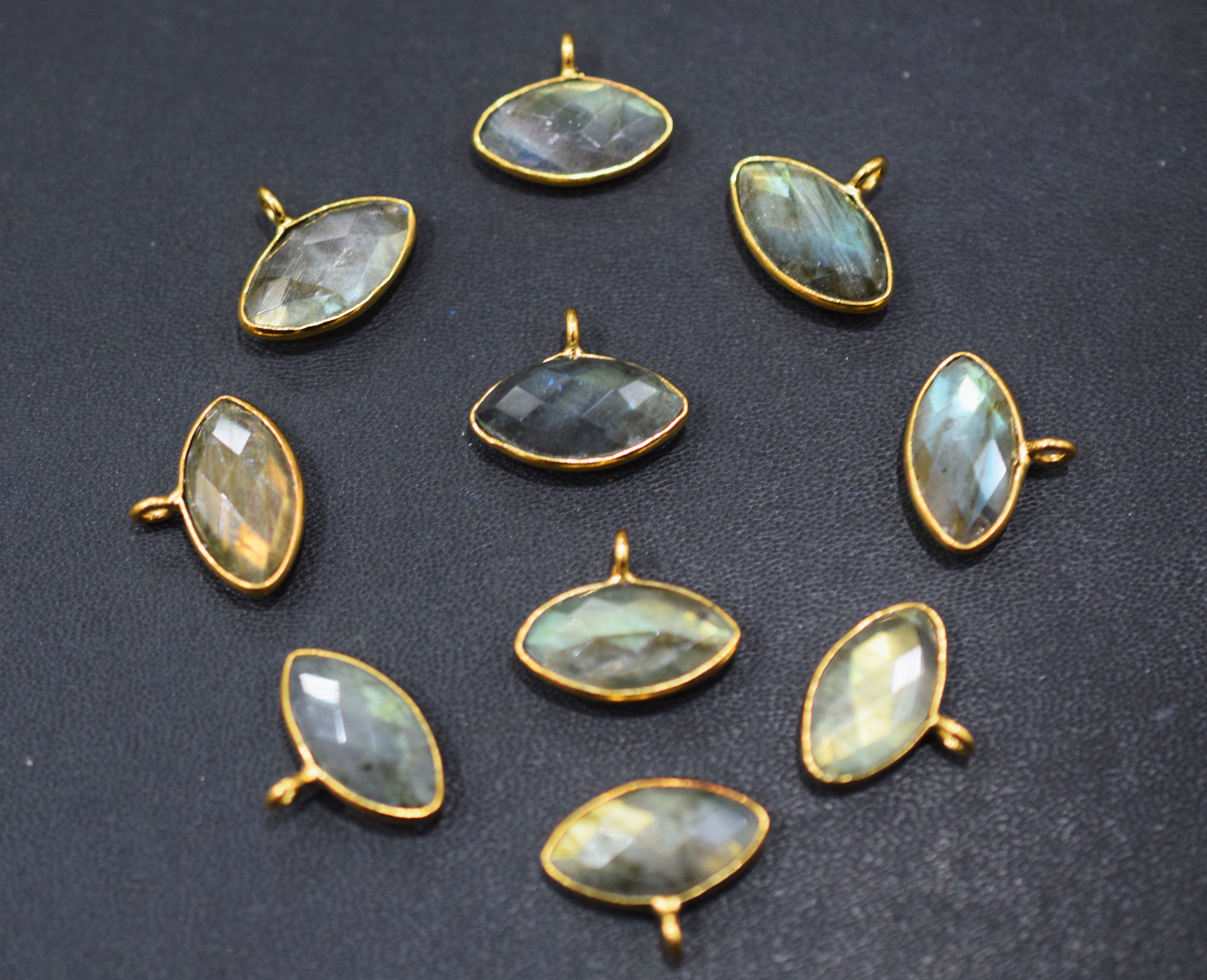 Labradorite Faceted Marquise Shape Single Bail Connector , Sold By Piece , 9x17 mm , RB-6651