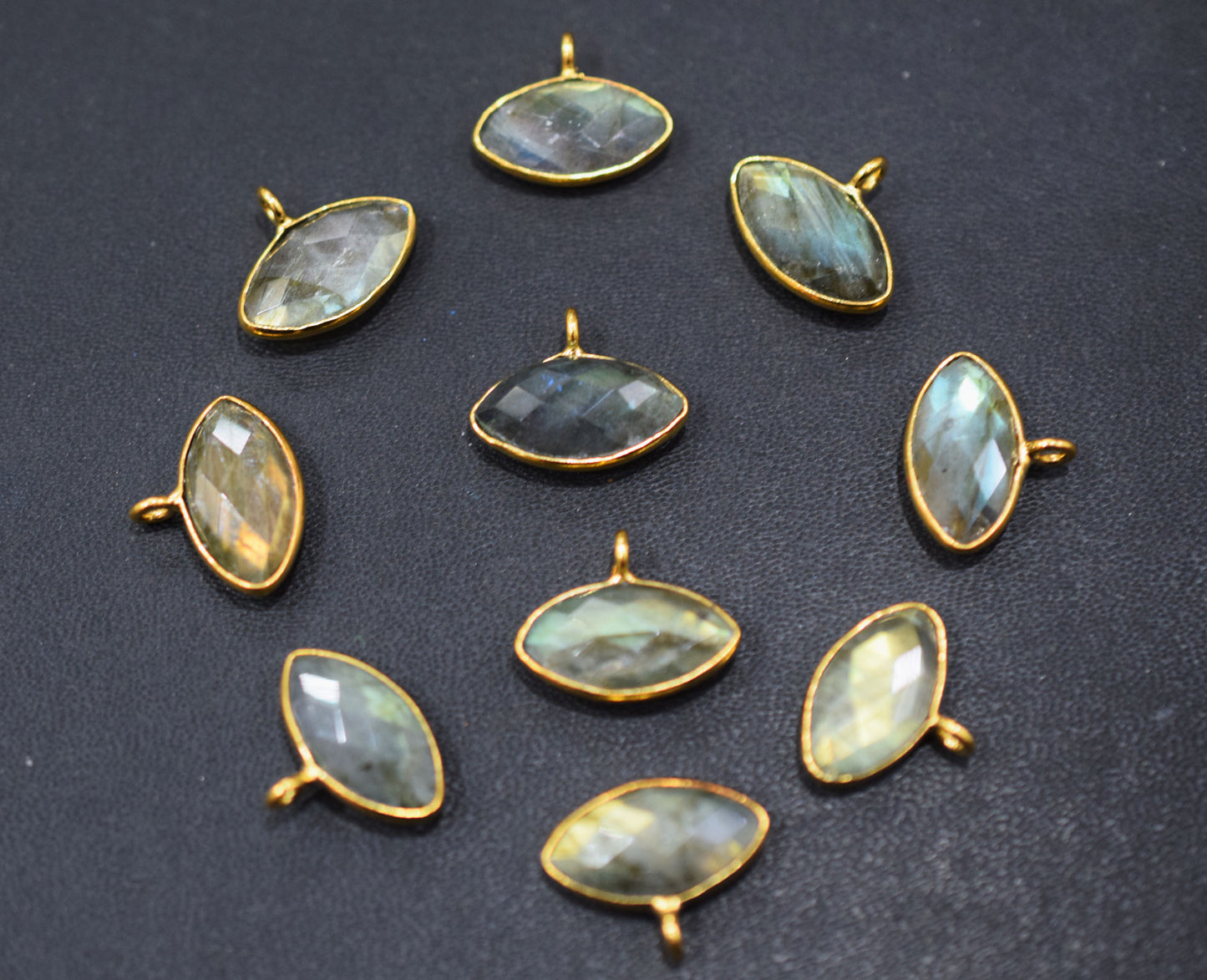 Labradorite Faceted Marquise Shape Single Bail Connector , Sold By Piece , 9x17 mm , RB-6651