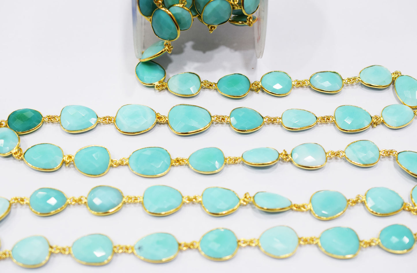 Peru Chalcedony Faceted Slice Shape Connector Chain , 11x12 - 17x20 mm , RB-6653