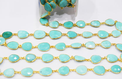 Peru Chalcedony Faceted Slice Shape Connector Chain , 11x12 - 17x20 mm , RB-6653