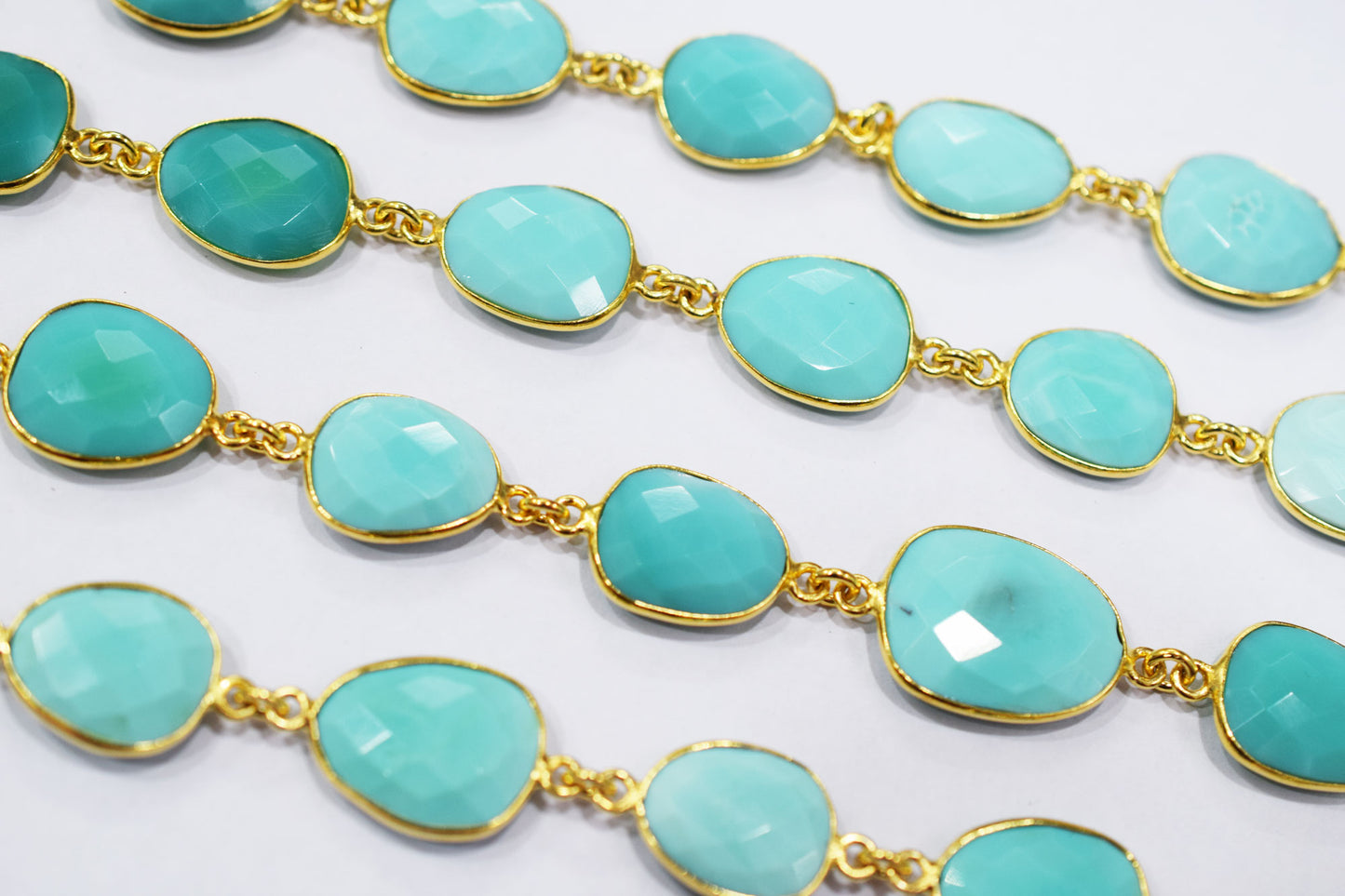 Peru Chalcedony Faceted Slice Shape Connector Chain , 11x12 - 17x20 mm , RB-6653