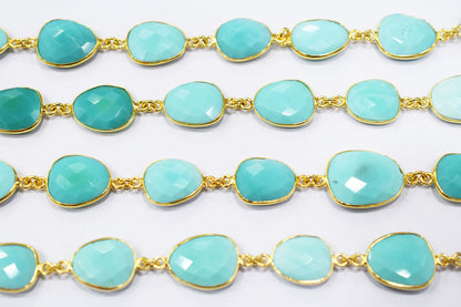 Peru Chalcedony Faceted Slice Shape Connector Chain , 11x12 - 17x20 mm , RB-6653