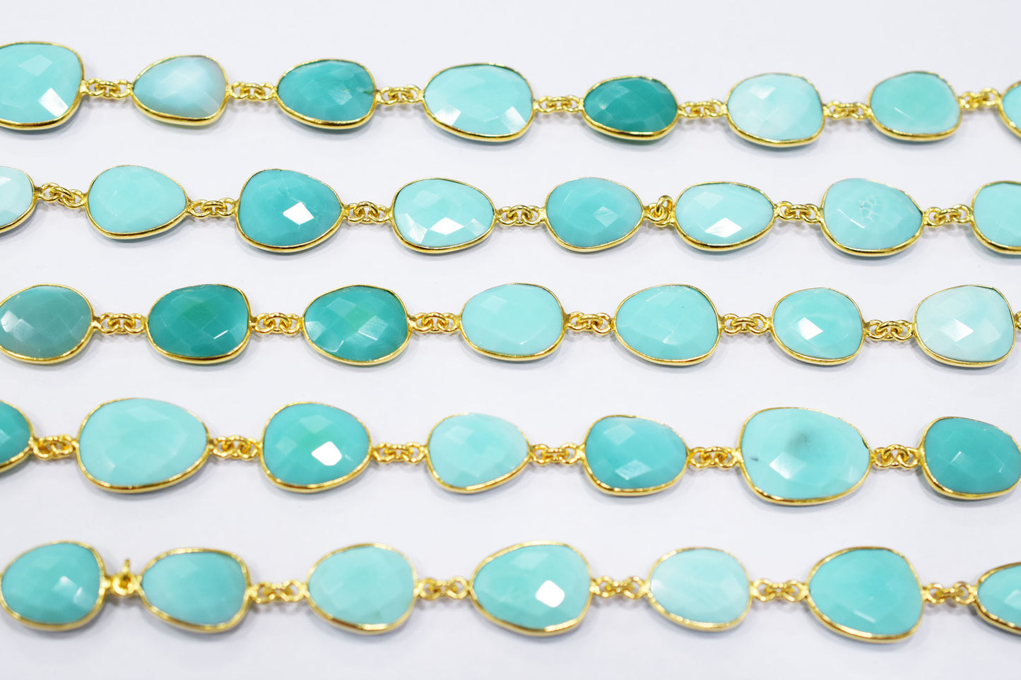 Peru Chalcedony Faceted Slice Shape Connector Chain , 11x12 - 17x20 mm , RB-6653
