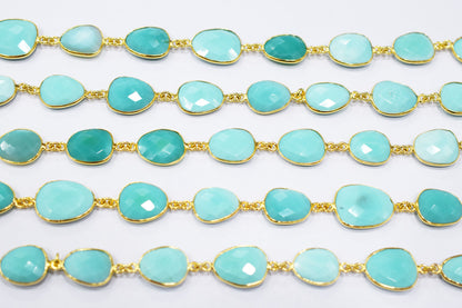 Peru Chalcedony Faceted Slice Shape Connector Chain , 11x12 - 17x20 mm , RB-6653