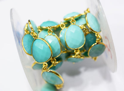 Peru Chalcedony Faceted Slice Shape Connector Chain , 11x12 - 17x20 mm , RB-6653