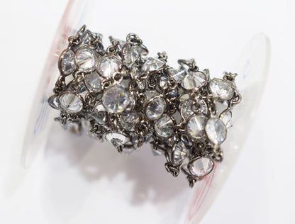 White Cubic Zirconia Diamond Cut Coin Shape Connector Chain , White Cubic Zirconia CZ Tiff Bezel Link Chain , 8.50 mm , RB-6657