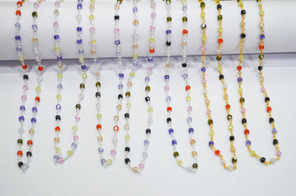 Multi Cubic Zircon Faceted Rondelle Shape Rosary Beaded Chain , Sold By Foot , 3 mm , RB-6659