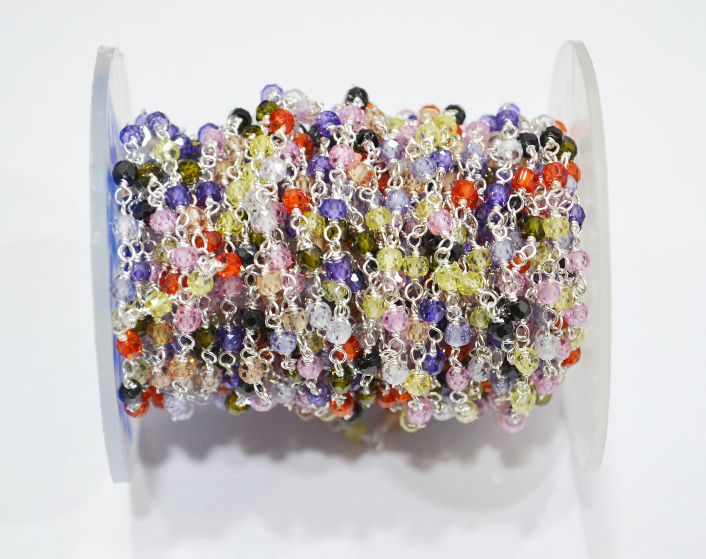 Multi Cubic Zircon Faceted Rondelle Shape Rosary Beaded Chain , Sold By Foot , 3 mm , RB-6659