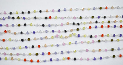 Multi Cubic Zircon Faceted Rondelle Shape Rosary Beaded Chain , Sold By Foot , 3 mm , RB-6659