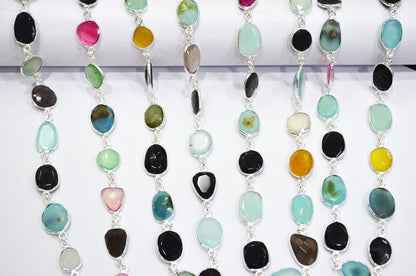 Multi Chalcedony Faceted Slice Shape Connector Chain , 11x12 - 13x15 mm , RB-6662