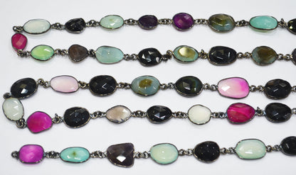 Multi Chalcedony Faceted Slice Shape Connector Chain , 11x12 - 13x15 mm , RB-6662