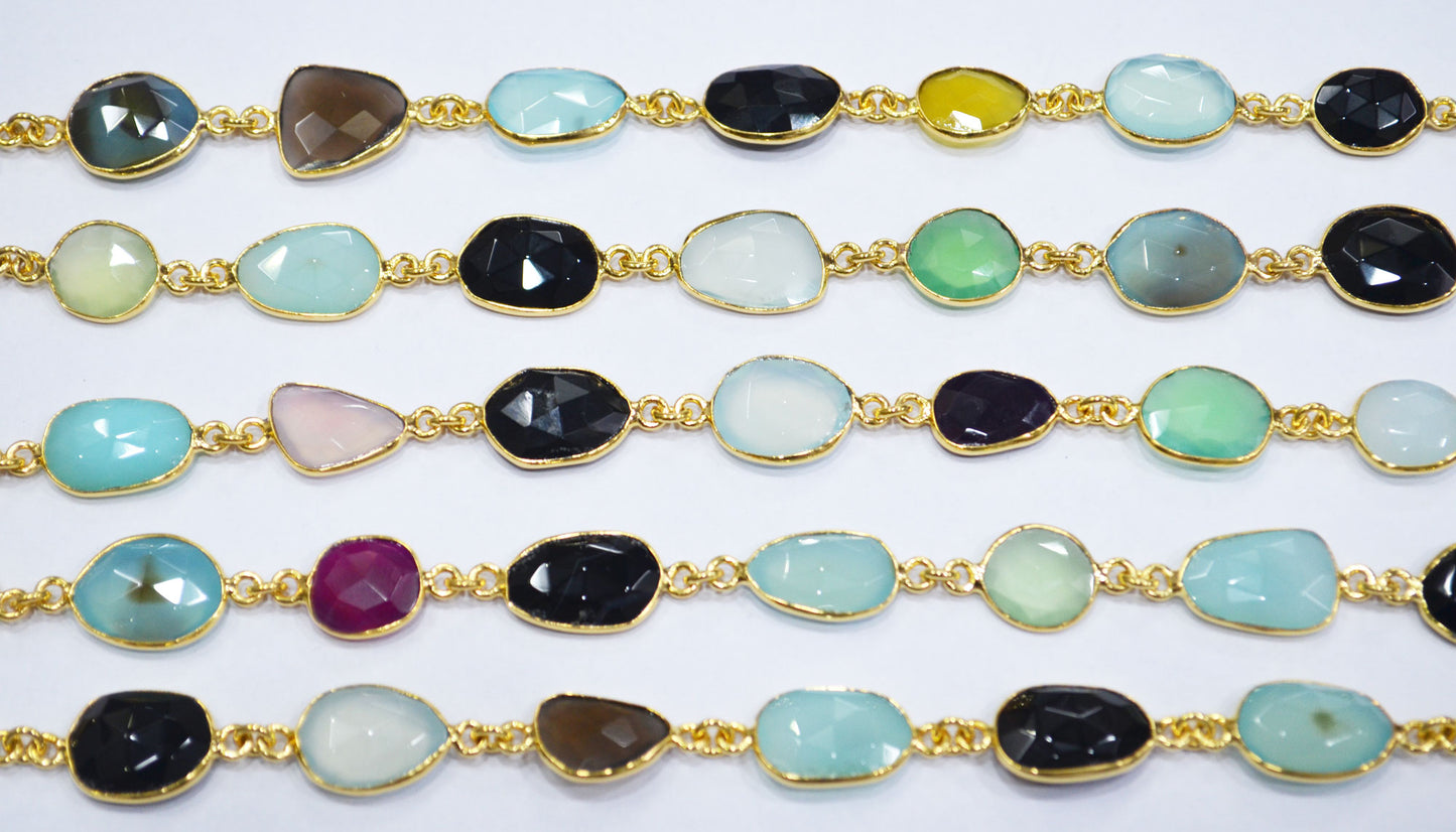 Multi Chalcedony Faceted Slice Shape Connector Chain , 11x12 - 13x15 mm , RB-6662