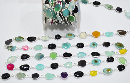 Multi Chalcedony Faceted Slice Shape Connector Chain , 11x12 - 13x15 mm , RB-6662