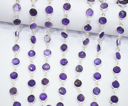 Amethyst Faceted Coin Shape Connector Chain , 8 mm , RB-6663