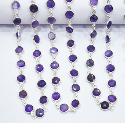 Amethyst Faceted Coin Shape Connector Chain , 8 mm , RB-6663