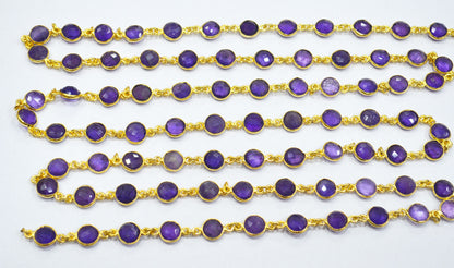 Amethyst Faceted Coin Shape Connector Chain , 8 mm , RB-6663
