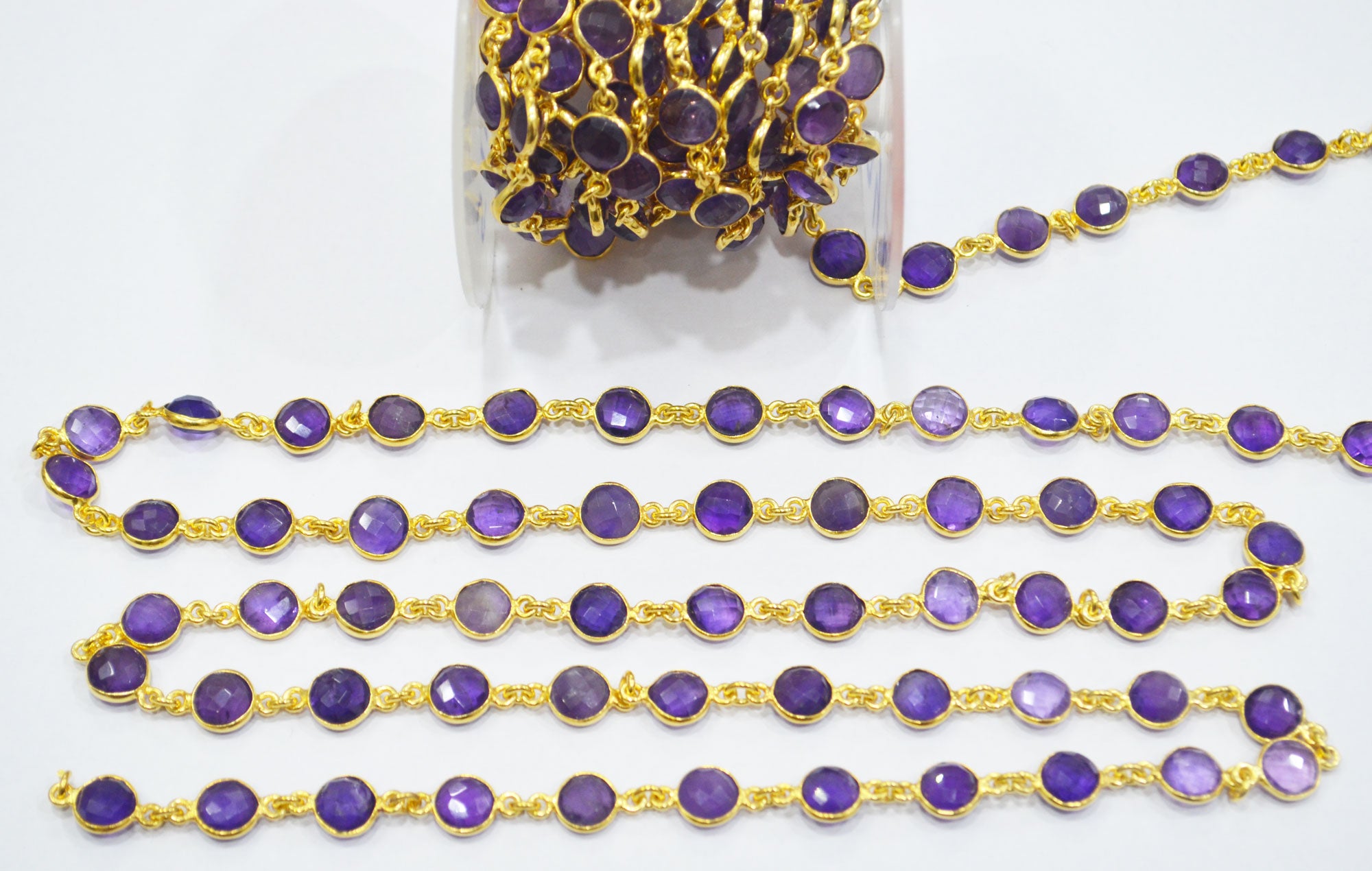 Amethyst Faceted Coin Shape Connector Chain , 8 mm , RB-6663