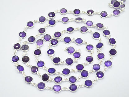 Amethyst Faceted Coin Shape Connector Chain , 8 mm , RB-6663