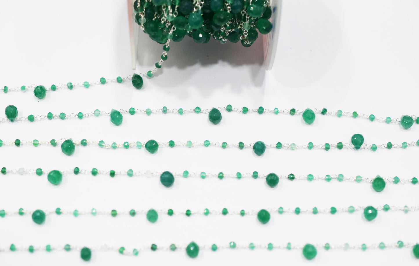 Green Onyx Faceted Rondelle Shape Rosary Beaded Chain , Sold By Foot , 3 - 7 mm , RB-6664