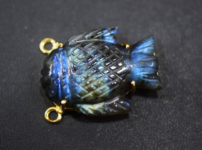 Flashy Labradorite Carved Fish Shape Connector , Sold By Piece , 3x2 cm , RB-6668