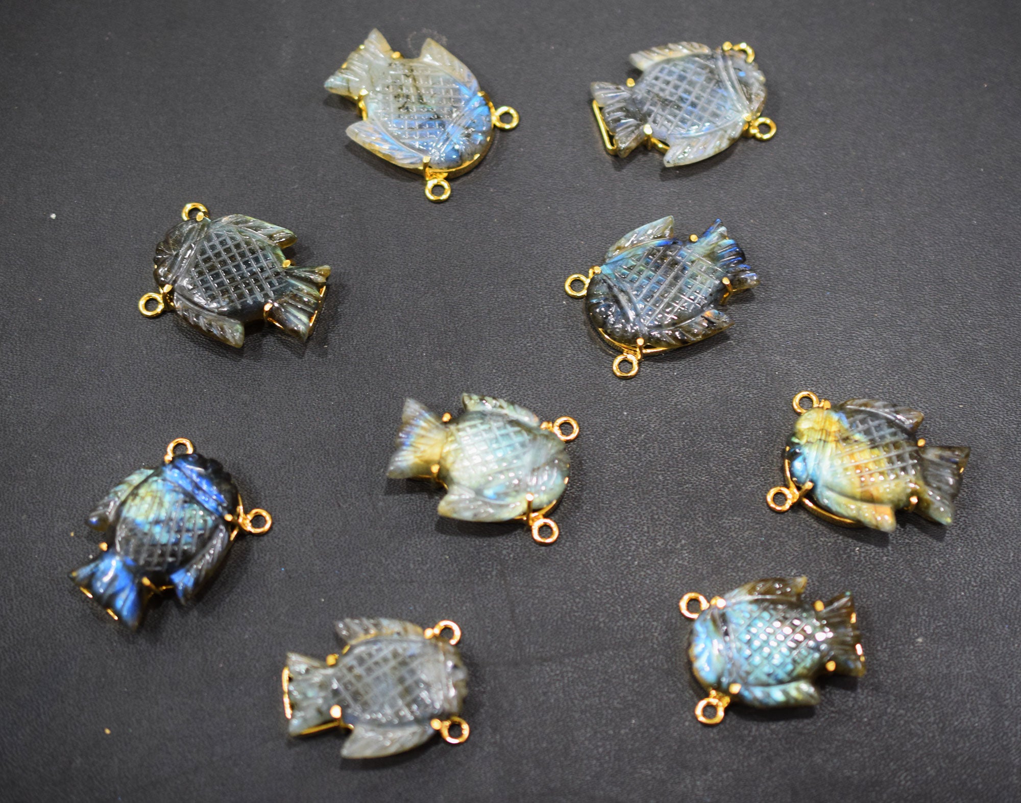 Flashy Labradorite Carved Fish Shape Connector , Sold By Piece , 3x2 cm , RB-6668
