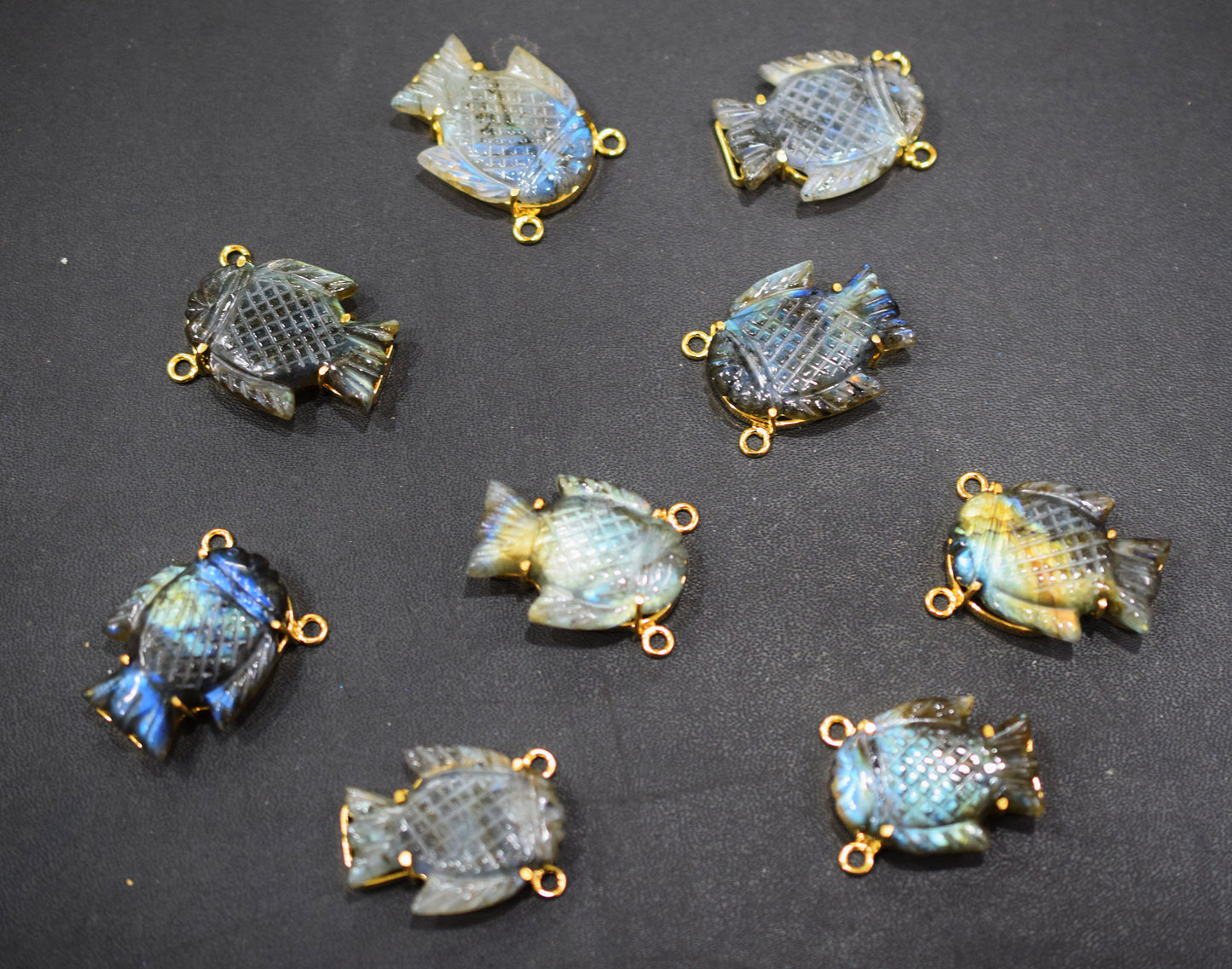 Flashy Labradorite Carved Fish Shape Connector , Sold By Piece , 3x2 cm , RB-6668