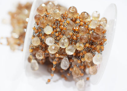 Imperial Topaz Faceted Rondelle Shape Rosary Beaded Chain , Sold By Foot , 3 - 10 mm , RB-6669