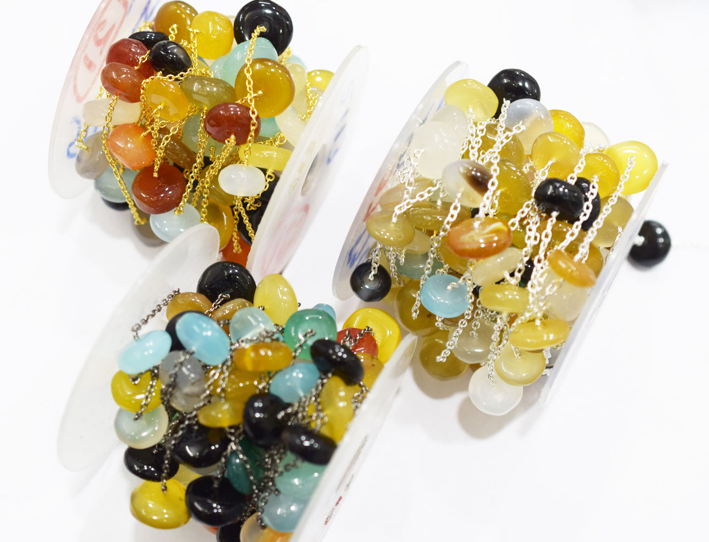 Multi Chalcedony Smooth Rondelle Shape Rosary Beaded Chain , Sold By Foot , 20 mm , RB-6670