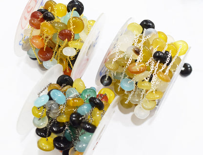 Multi Chalcedony Smooth Rondelle Shape Rosary Beaded Chain , Sold By Foot , 20 mm , RB-6670