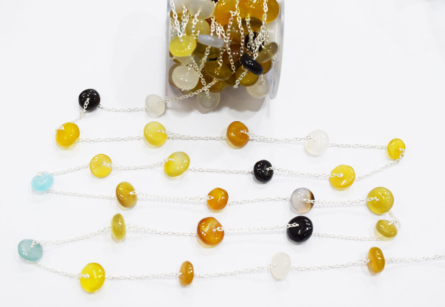 Multi Chalcedony Smooth Rondelle Shape Rosary Beaded Chain , Sold By Foot , 20 mm , RB-6670