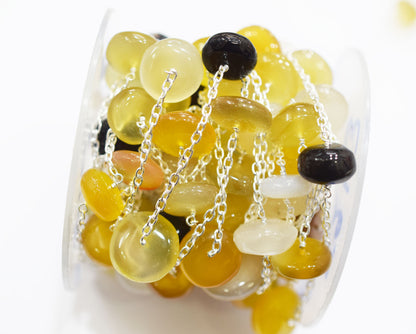 Multi Chalcedony Smooth Rondelle Shape Rosary Beaded Chain , Sold By Foot , 20 mm , RB-6670