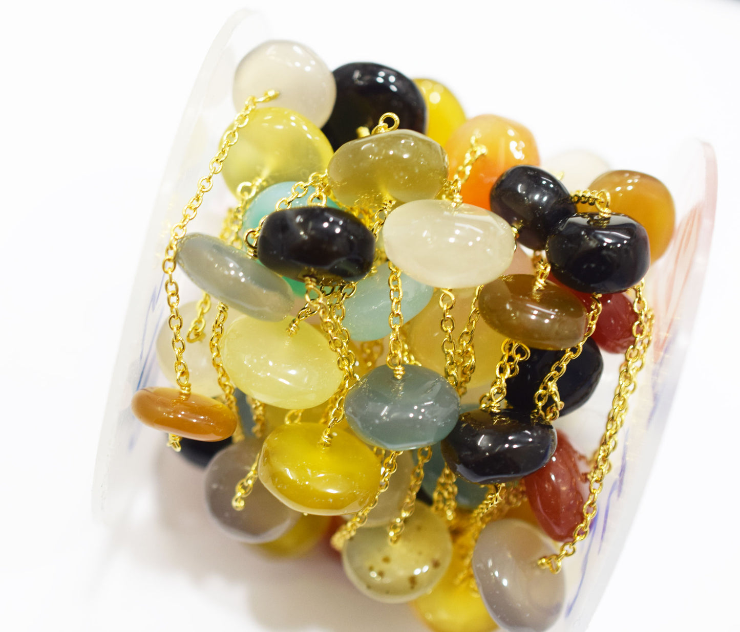 Multi Chalcedony Smooth Rondelle Shape Rosary Beaded Chain , Sold By Foot , 20 mm , RB-6670